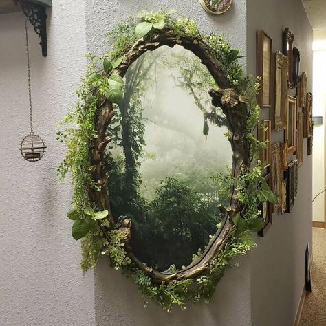 I Put Up A Forest Portal In My Office Forest Portal, Spiegel Diy, Decorated Mirror, Forest Bedroom, Forest Room, Apartment Studio, Deco Nature, Ideas Aesthetic, Hanging Mirror