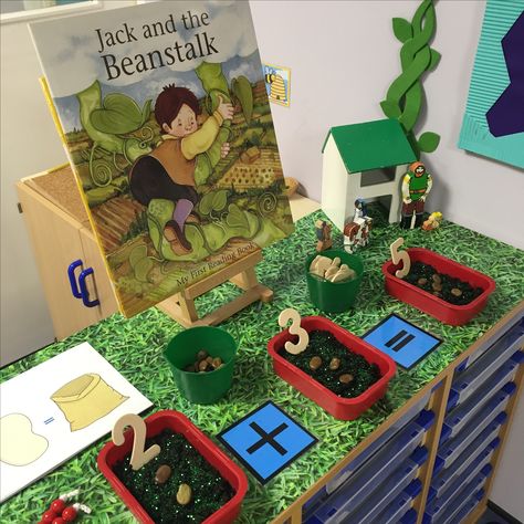 Interactive maths - simple addition / compare two numbers Eyfs Jack And The Beanstalk, Reception Maths, Maths Eyfs, Fairy Tales Preschool, Maths Display, Sensory Games, Early Years Maths, Traditional Stories, Traditional Tales