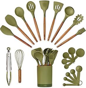 Green Kitchen Appliances, Essentials For New Home, Vintage Green Kitchen, Green Kitchen Accessories, New Home Essentials, Green Kitchen Decor, Kitchen Utensils Set, Silicone Cooking Utensils, Kitchen Spatula