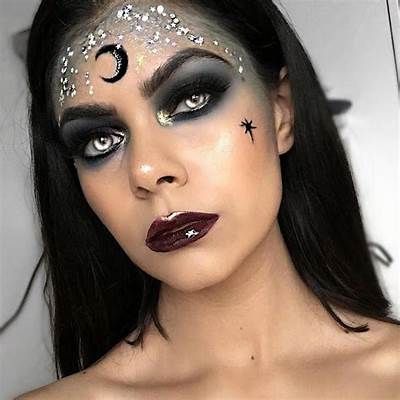 halloween makeup witch - Halloween Pretty Witch Costume Makeup, Sparkly Witch Makeup, Star Witch Makeup, Sorceress Costume Makeup, Moon Face Makeup, Silver Witch Makeup, Glitter Witch Makeup, Black Witch Makeup Halloween, Lunar Witch Makeup