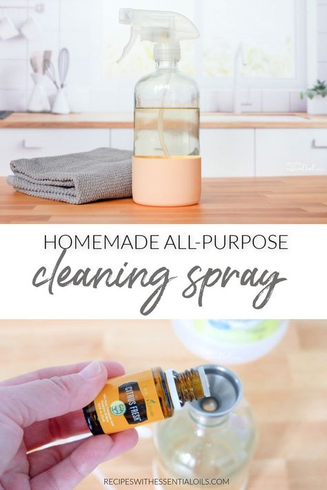 Diy Disinfecting Cleaning Spray, Non Toxic Cleaning Spray, Cleaning Spray Essential Oils, Homemade Counter Spray, Diy Counter Spray, Essential Oil Cleaning Recipes Household Cleaners, Kitchen Cleaner Diy Sprays, Diy Essential Oil Cleaning Products, Essential Oil Recipes For Cleaning