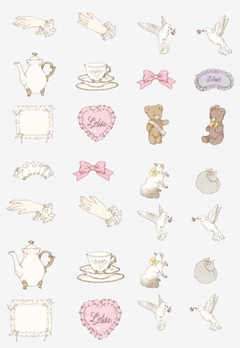 Coquette Sticker Sheet, قلادات متدلية, 카드 디자인, Aesthetic Stickers, Sticker Collection, Digital Sticker, الرسومات اللطيفة, Wallpaper Iphone Cute, Cute Tattoos