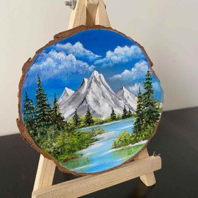 Wooden Log Painting, Wooden Slice Painting, Wood Slice Art Decor, Coasters Painting, Mini Canvas Paintings, Wood Paintings, Mandala Book, Beach Art Painting, Painting Reference