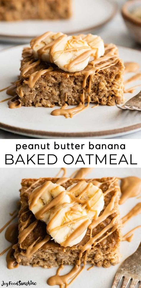 This Healthy Peanut Butter Banana Baked Oatmeal is the perfect make-ahead or meal prep breakfast recipe! It's made with 10 ingredients in 30 minutes and it's gluten-free, dairy-free, & vegan-friendly with no refined sugar! Peanut Butter Banana Baked Oatmeal, Baked Oatmeal Recipe, Banana Baked Oatmeal, Prep Breakfast, Baked Oatmeal Recipes, Oatmeal Recipe, Peanut Butter Oatmeal, Healthy Peanut Butter, Healthy Oatmeal