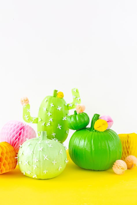 Cactus Pumpkin Decorating, Cactus Pumpkin, No Carve Pumpkin Decorating Ideas, School Challenges, Storybook Pumpkin, Pumpkin Painting Party, Creepy Crafts, No Carve Pumpkin, Decorated Pumpkins