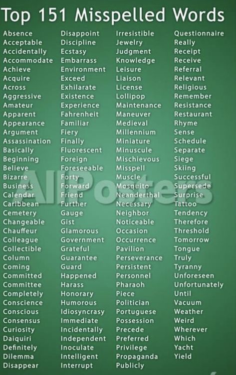 Commonly Misspelled Words, Misspelled Words, Educational Poster, English Writing Skills, English Writing, Writing Words, Word List, Education Poster, English Vocabulary Words