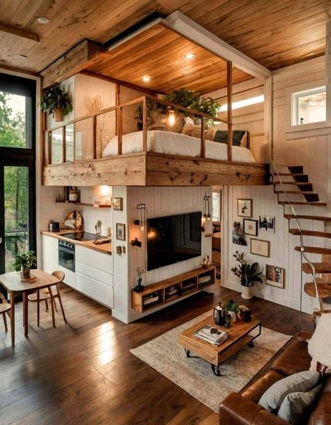 Tiny House Loft, Tiny House Inspiration, Casas The Sims 4, Tiny House Interior, Tiny House Cabin, Tiny House Living, Tiny House Plans, Prefab Homes, Tiny House Design