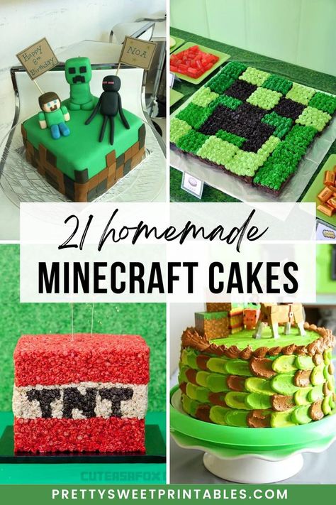 diy minecraft cake ideas Minecraft Cake Ideas, Minecraft Creeper Cake, Minecraft Cake Designs, Creeper Cake, Minecraft Cakes, Party Buffet Table, Minecraft Birthday Cake, Happy 8th Birthday, Amazing Minecraft