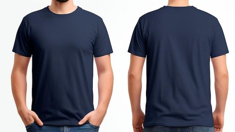 Man wearing a Navy blue Tshirt Front and back view mockup on white background Tshirt Front And Back Mockup, Navy Blue Tshirt, Just Friends Quotes, Kaos Oblong, T-shirt Print Design, Navy Blue T Shirt, Photo To Cartoon, Navy Blue Shirts, Shirt Print Design