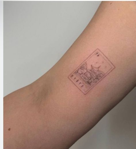 Location Tattoo, Envelope Tattoo, Virgo Tattoo Designs, Minimal Tattoo Ideas, Skyline Tattoo, Maching Tattoos, Temple Tattoo, Stamp Tattoo, Japan Instagram