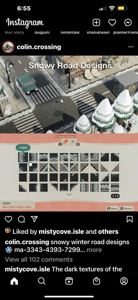 Animal Crossing Snow Path Design, Animal Crossing Road Codes, Acnh Living Rooms Ideas, Japanese Town, Snow Animals, City Island, Winter Road, Winter City, Path Design