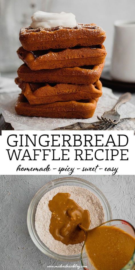 Gingerbread Waffles Healthy, Ginger Bread Waffles, Gingerbread Waffles Easy, Eggnog Waffles Recipe, Christmas Waffle Recipe, Fun Waffle Recipes, Different Pancake Ideas, Christmas Waffle Bar, Make Ahead Waffles