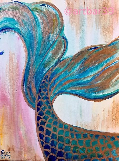 Mermaid Tail Art, Mermaid Tail Drawing, Mermaid Canvas, Sip And Paint, Whimsical Art Paintings, Mermaid Crafts, Mermaid Drawings, Mermaid Painting, Arte Van Gogh