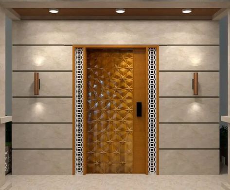 10 Beautiful Front Wall Tile Designs for Indian Homes - The Tiles of India Home Entrance Wall Tiles Design, Tiles At Entrance Door, Entry Wall Tiles Design, Front Door Tiles Entrance Outside, Main Door Elevation Tiles, Outer Door Design Modern, Portico Wall Design, Door Tiles Entrance, Main Door Tiles Design