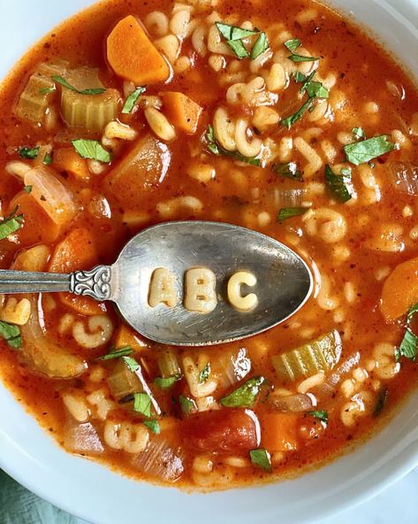 Vegetable Alphabet Soup, Logos, Alphabet Pasta Recipes, Alphabet Soup Art, Alphabet Soup Recipe, Abc Soup, Kids Soup, Soup Art, Alphabet Pasta