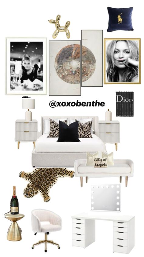 White With Navy Accents Bedroom, Navy Room Decor Bedroom, Stolkhome Room, New York Aesthetic Room, Chanel Aesthetic Room, Vogue Bedroom Aesthetic, Coco Chanel Room, Nyc Room Aesthetic, Black And White Aesthetic Bedroom