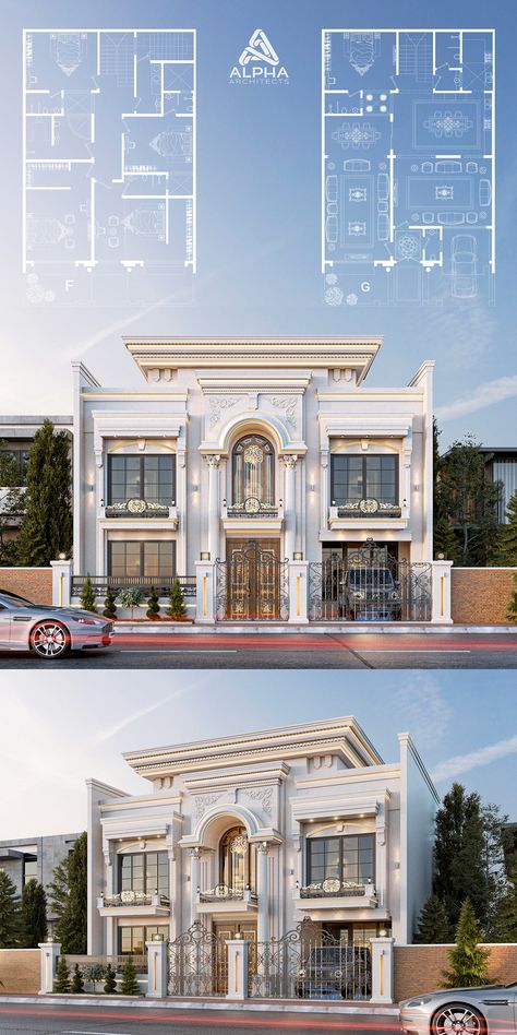 Classic Exterior design on Behance Modern Classic Villa Exterior, New Classic Villa Exterior Design, Small House Art, Design For Small House, Classic Villa Exterior, 3d Front Elevation, Classic Elevation, Classic Exterior Design, Classic Villa Design