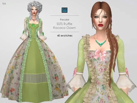 Sims 4 Cc 1700s Clothes, Sims 4 Ball Gown Maxis Match, Sims 4 Cc Vintage Dress, Baroque Sims 4 Cc, Sims 4 Cc Flower Dress, Sims 4 Ballgown, Sims 4 Cinderella Cc, Sims 4 1700s Cc, Royalty Sims 4 Cc