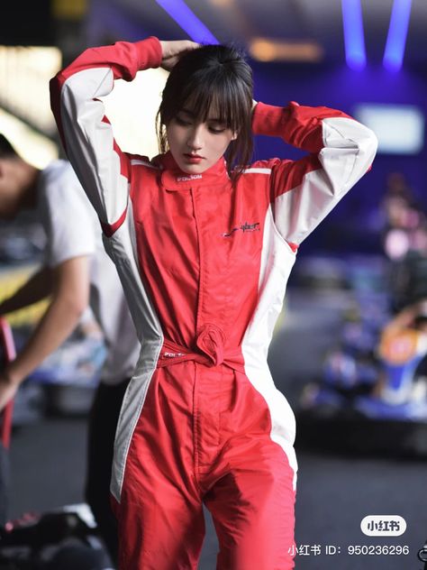 Race Suit Women, Racing Outfit Aesthetic, Car Racer Outfit, Race Car Driver Outfit, Female Racer Aesthetic, Racer Aesthetic, Char Board, Female Racers, Outfit References