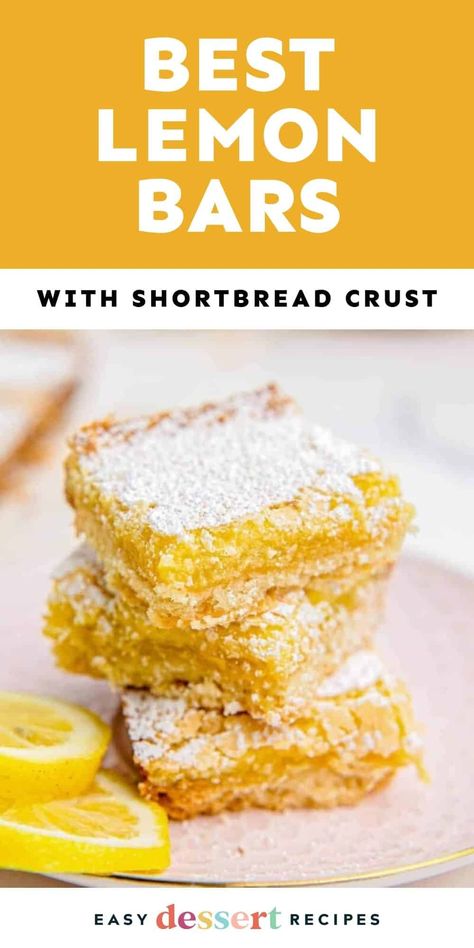 These lemon bars with shortbread crust are a true classic. They're thick, creamy, and full of bright and zesty lemon flavor. Best Freaking Lemon Bars On Earth, Lemon Crunch Bars, Lemon Bars With Shortbread Crust, Lemon Squares With Shortbread Crust, Homemade Lemon Bars Recipe, Lemon Bars 9x13 Pan, Lemons Bars, Lemon Recipes Dessert, Lemon Shortbread Bars