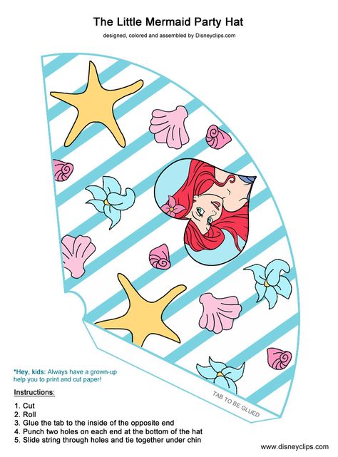 Ariel Printable, Mermaid Party Hats, Disney Princess Printables, Flounder And Sebastian, Ariel Disney Princess, Mermaid Printables, Princess Printables, Ariel Disney, Disney Ariel