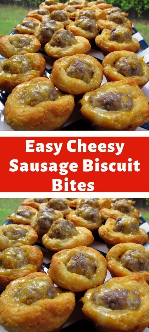 Sausage Biscuit Recipe, Cheesy Sausage Biscuit Bites, Sausage Biscuit Cups, Sausage And Cheese Bites, Make Ahead Sausage Biscuits, Easy Cheesy Sausage Biscuit Bites, Brunch Snacks Easy, Grands Biscuit Appetizer Recipes, Pilsbury Biscuit Appetizers