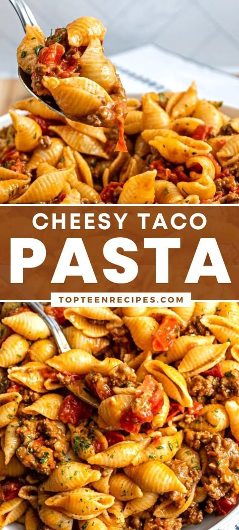 I know pasta is Italian, and all the purists out there will probably frown at this one, but don’t knock it till you try it. Cheesy taco pasta is delicious. The sauce is like a Mexican bolognese. Instead of using Parmesan and Italian spices, this taco pasta casserole is infused with taco seasoning and gooey cheddar. Mexican Chicken Pasta Casserole, Taco Chicken Pasta, Taco Pasta Casserole, Taco Pasta Recipe, Taco Pasta Bake, Cheesy Taco Pasta, Taco Pasta Recipes, Mexican Pasta, Turtle Brownies