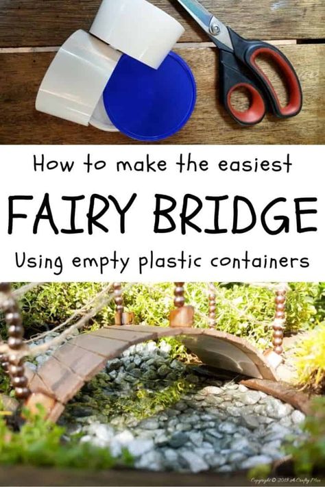 Fairy Garden Accessories Diy Miniature Furniture, Diy With Plastic Containers, Fairy Garden Accessories Diy, Fairy Garden Design Ideas, Fairy Bridge, Kids Fairy Garden, Fairy Life, Make A Fairy, Fairy Garden Containers