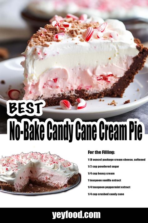 No-Bake Candy Cane Cream Pie This no-bake candy cane cream pie with a chocolate graham cracker crust is one of my favorite holiday desserts. I've been making it for over 15 years, and it's always Easy Christmas Cheesecake, Trifle Bowl Desserts, No Bake Candy, Candy Cane Pie, Christmas Pie Recipes, Candy Cane Dessert, Chocolate Graham Cracker Crust, Candy Cane Recipe, Graham Cracker Recipes