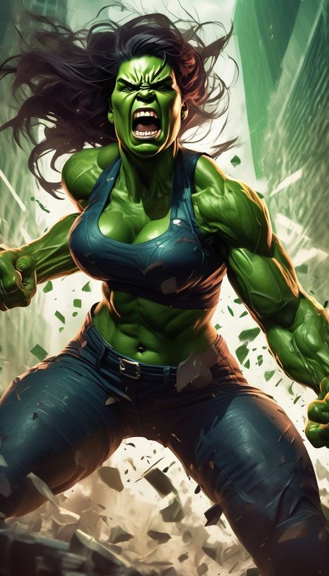 Hulk lady, digital painting Shehulk Art, She Hulk Art, Female Hulk, Anime Avengers, Movie Banner, Marvel Comics Artwork, Female Comic Characters, Big Barda, Old Cartoon Characters