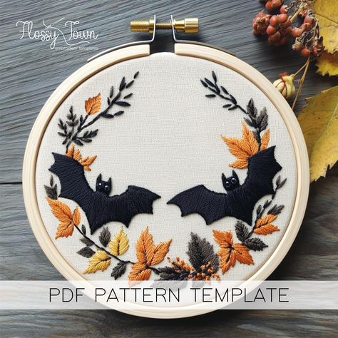 Bats Wreath Hand Embroidery Pattern Template, Spooky Halloween Embroidery Pattern, Cute Bats Embroidery, Fun Fall Embroidery Pattern PDF Halloween Embroidery Ideas, Bats Embroidery, Fall Embroidery Patterns, Halloween Hand Embroidery, Halloween Pie, Bat Embroidery, Spooky Embroidery, Cute Bats, Fall Embroidery