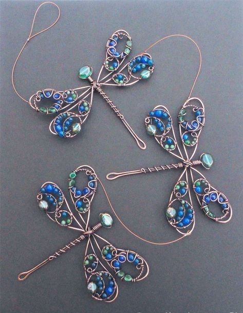 Wire Bead Art, Wire Art Ideas, Wire Dragonfly, Dragonfly Suncatcher, Copper Wire Art, Beaded Dragonfly, Wire Wrapped Jewelry Diy, Bijoux Fil Aluminium, Dragonfly Jewelry