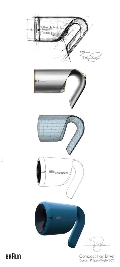 Hairdryer Sketch, Hairdryer Design, Kitchen Industrial Design, Form Development, Design Portfolio Layout, Compact Hair Dryer, Industrial Loft Design, Industrial Design Portfolio, Braun Design