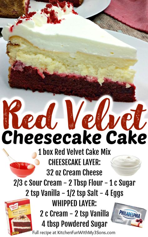 Red Velvet Cheesecake is one of the most delicious cheesecakes that you will ever make. The combination of red velvet cake and cheesecake is pure perfection! Red Velvet Cake Recipe Easy, Red Velvet Cheesecake Cake, Red Velvet Cake Recipe, Velvet Cheesecake, Velvet Cake Recipes, Red Velvet Cheesecake, Homemade Cheesecake, Cheesecake Cake, Easy Cheesecake Recipes