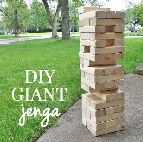 Giant Jenga Diy, Yard Jenga, Yard Games Wedding, Life Size Jenga, Jenga Diy, Giant Jenga Game, Summer Party Diy, Backyard Party Games, Diy Yard Games