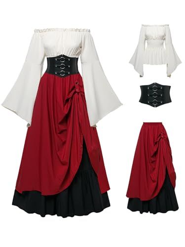 FORTMAC Renaissance Costume Women Ren Faire Medieval Dress for Women with Corset Fairy Costume Halloween Corset Fairy Costume, Corset Under Clothes, Medival Outfits Women, Fairy Costume Halloween, Corset Fairy, Folklore Fashion, Pirate Dress, Fair Outfits, Halloween Party Outfits