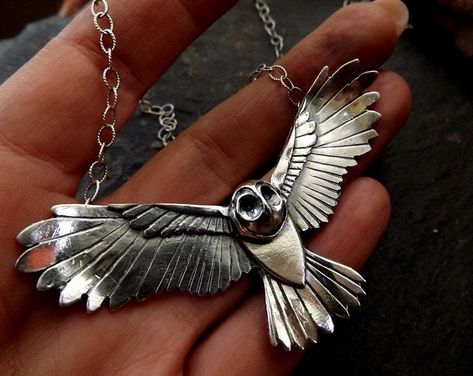 Artisan Handmade Sterling silver jewellery by dAgDesigns on Etsy Flying Owl, Owl Necklace Silver, Sterling Silver Owl, Handmade Silver Jewellery, Handmade Pendant Necklace, Amethyst Necklace Pendant, Silver Owl, Owl Necklace, Owl Jewelry