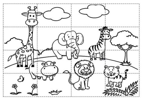 Wild Animal Worksheets Preschool, Animals Puzzle Worksheet, Jungle Animals Activities, Zoo Animals Worksheet, Animal Puzzle Printable, Kindergarten Puzzles, Back To School Crafts For Kids, Zoo Crafts, Animal Activities For Kids