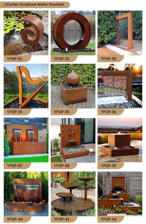 Corten Steel Water Fountain Custom Supplier Direct Sale - YouFine Welded Water Fountain, Corten Water Feature, Corten Steel Water Feature, Corten Sculpture, Modern Water Fountain, Steel Water Feature, Sculpture Fountain, Land Design, Rusty Metal