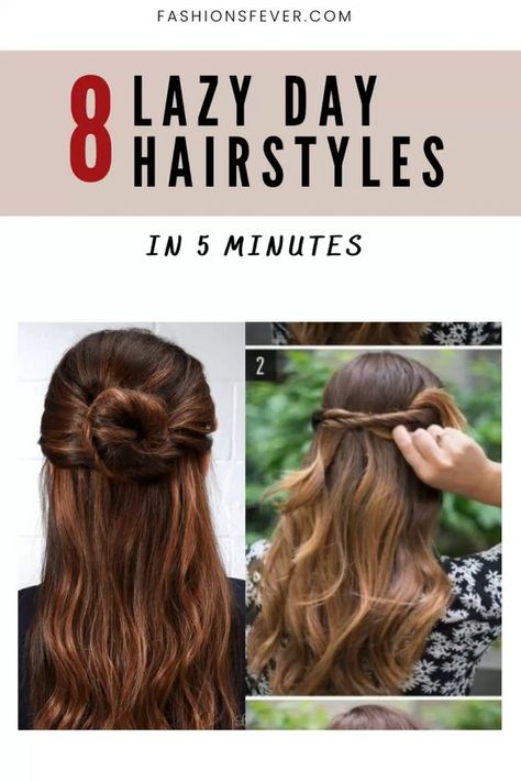 8 Easy Lazy Day Hairstyles for busy mornings. Easy everyday hairstyles in 5 minutes #hairstyles #lazyhairstyles #everydayhairstyles Quick N Easy Hairstyles, No Braid Hairstyles Easy, Easy Long Hairstyles Lazy Girl, Cute Homecoming Hair, Quick Easy Hairstyles For Medium Hair, Cute Lazy Hairstyles, Simple Everyday Hairstyles, School Hair Styles, Down Bun