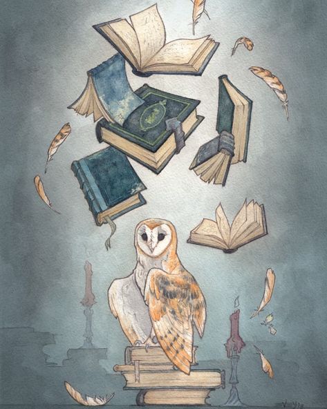 Quick painting to experiment some different toning techniques, Trying to keep a restrained hand with the watercolours. I botched the first… Quick Painting, Owl Books, Animated Animals, Amazing Artwork, Owl Art, Harry Potter Art, Barn Owl, Aesthetic Themes, Creature Art