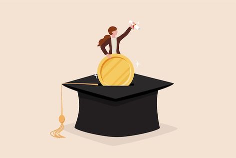 Scholarship Illustration, Educational Illustration, Savings Box, Saving For College, Tuition Fees, Student Loans, Young Woman, Glass Jars, Premium Vector