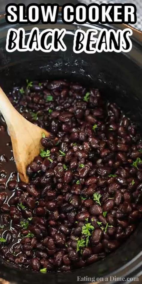 Save money and learn how to cook black beans in the crock pot. It is super easy and takes hardly any effort. Cooking Black Beans In Crockpot, Crockpot Black Beans Slow Cooker, Slow Cooked Black Beans, Slow Cook Black Beans, Black Bean Slow Cooker Recipes, Black Bean Recipes Crock Pot, Black Beans Crockpot Recipes, Black Beans In Crockpot, Black Bean Crockpot Recipes