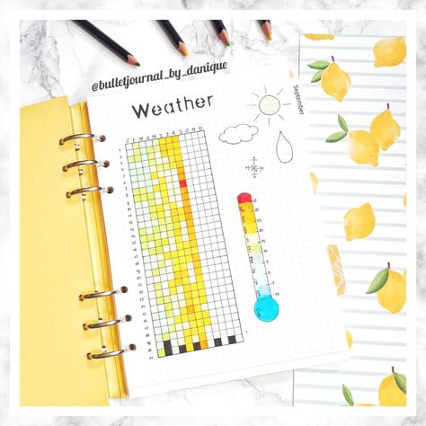 I always enjoy seeing how the temperature changes throughout the year! Last year I also kept track of this and it is very nice to see it again! ☀️  #bulletjournal #bujo #bujoideas #journal #bujoinspiration #bulletjournaling #bulletjournalcommunity #bujolove #weeklyspread #bulletjournaladdict #bulletjournalnederland #filofax #filofaxclipbook #filofaxlove #bujocover #coverpage #bujocoverpage #bujotracker #bujoyearlytracker #theartofbujo #bujoideasrepost #bujobeauty #bulletjournalbydanique Journal Ideas Weather Tracker, Yearly Tracker Ideas, Bullet Journal Period Tracker, Yearly Tracker, Weather Tracker, Bullet Journal Yearly, A4 Journal, Year In Pixels, Tracker Ideas