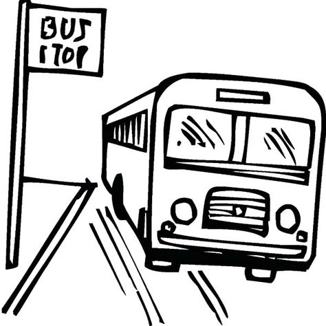 Bus Drawing Easy, Bus Stop Drawing, Bus Doodle, Bus Sketch, Doodle Art Name, Drawing Rain, Road Drawing, Bus Stop Sign, Bus Drawing