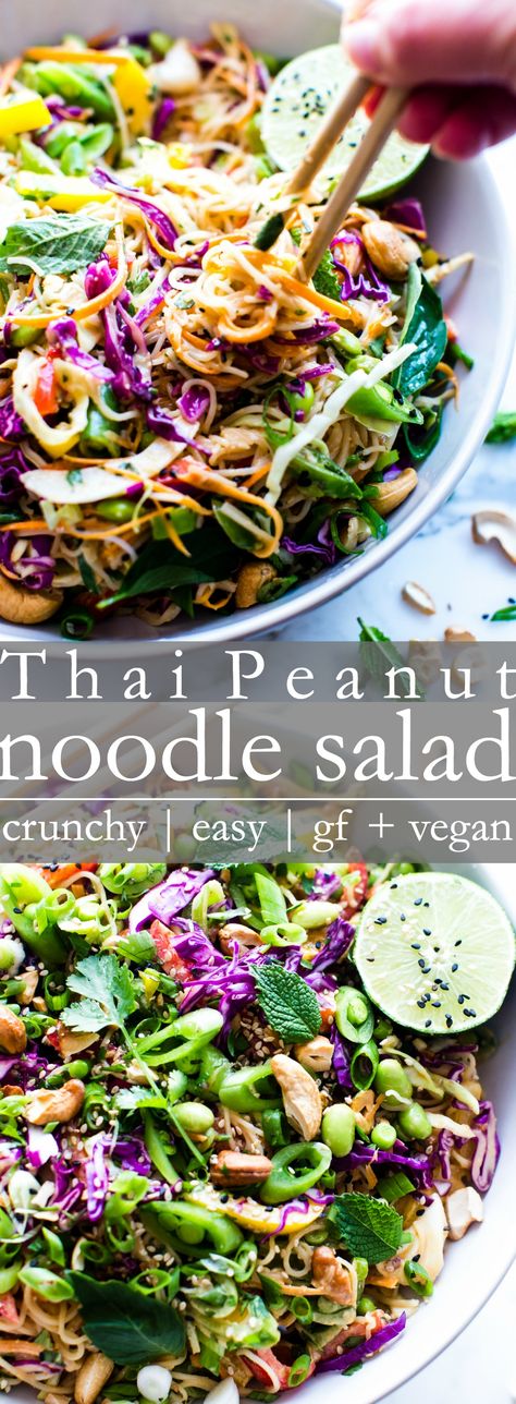 Thai Peanut Noodle Salad | Vanilla And Bean Edamame Noodle Recipes, Vegan Thai Salad, Peanut Lime Noodles, Vegan Noodle Salad, Summer Noodle Salad, Thai Salad Peanut Dressing, Salad With Rice Noodles, Healthy Thai Peanut Noodles, Vegan Peanut Noodle Salad