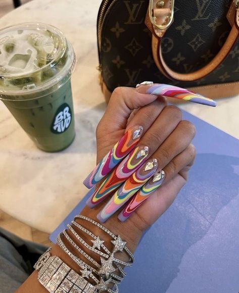 Saweetie Nails, Angel Lashes, Queen Nails, Celebrity Nails, Drip Nails, Nail Envy, Gel Nail Design, Rainbow Nails, Star Nails