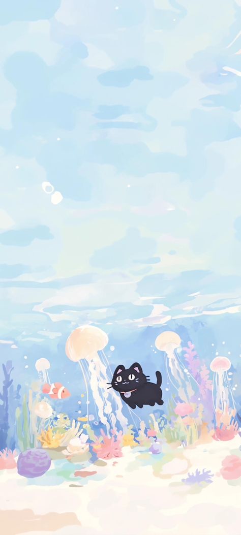 Matching Wallpaper For Iphone, Cute Ipad Wallpaper Blue, Cute Wallpapers For Tablet, Wallpaper Iphone Jellyfish, Cute Jellyfish Wallpaper, Fish Lockscreen, Ereader Screensaver, Hd Ipad Wallpaper, Cute Illustration Wallpaper