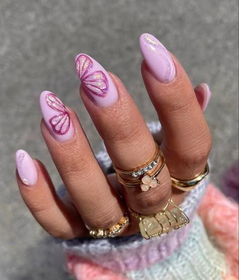 Barbie Pink Nails, Nail Design Glitter, Butterfly Nail Designs, Unghie Nail Art, Butterfly Nail Art, Pink Nail, Butterfly Nail, Sparkly Nails, Unique Nails