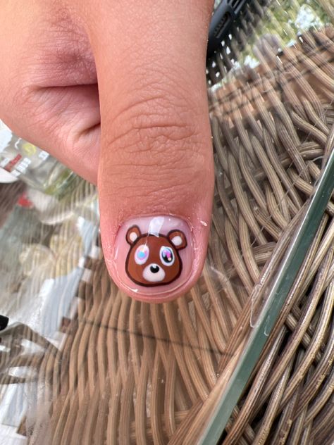 Kanye West Inspired Nails, Kanye West Nails, Men Nail Ideas, Graduation Bear Kanye, Male Nail Art Designs, Kanye Bear, Kanye West Bear, Graduation Nail Art, Minimal Nails Art